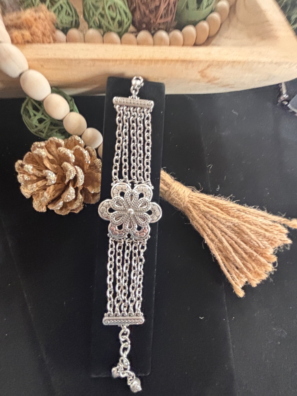 Brighton “Rosalie Shine” Silver Plated Floral Multi-Chain Bracelet